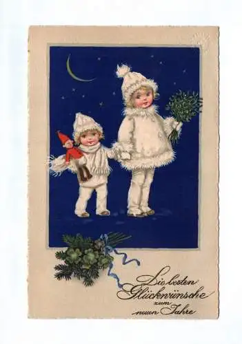 Künstler Ak Die besten Glückwünsche zum neuen Jahre Kinder bei Nacht 1928
