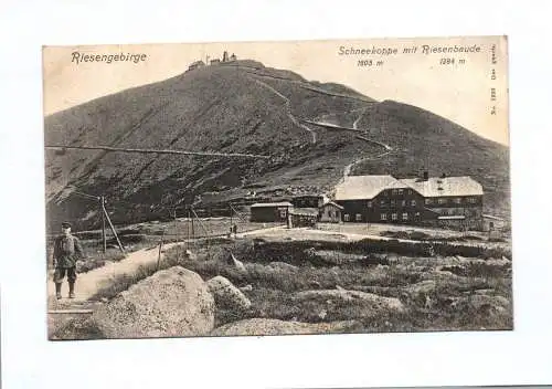Ak Riesengebirge Schneekoppe mit Riesenbaude 1917