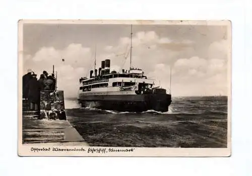 Ak Ostseebad Warnemünde Fährschiff
