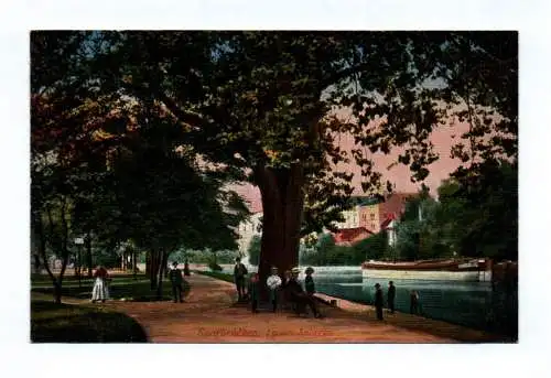 Ak Saarbrücken Luisen Anlagen Menschen am Ufer