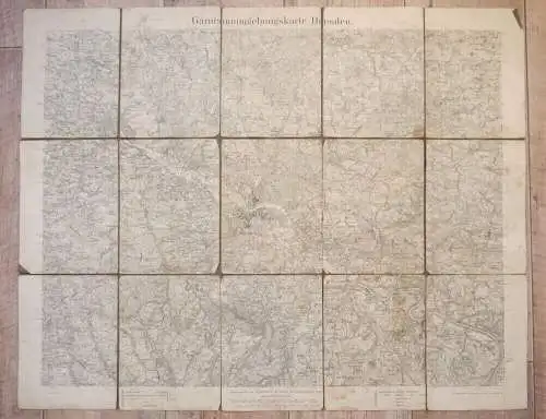 Alte Landkarte Garnisionsumgebungskarte Dresden Leinenlandkarte