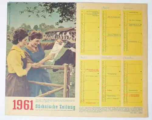 Kalender 1961 Sächsische Zeitung Geburtstagsgeschenk Wandkalender