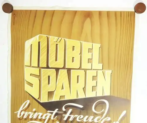 Altes Plakat Möbel Sparen bringt Freude! Konsum Sparkasse 1950 DDR vintage print