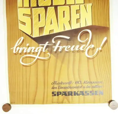 Altes Plakat Möbel Sparen bringt Freude! Konsum Sparkasse 1950 DDR vintage print