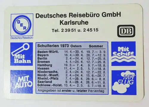 Taschenkalender 1973 Deutsches Reisebüro GmbH Karlsruhe DER (D