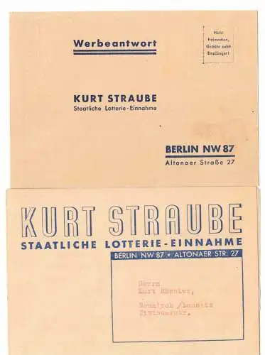 Werbe Brief + Drucksache Kurt Straube Staatliche Lotterie Einnahme 1940 (B5