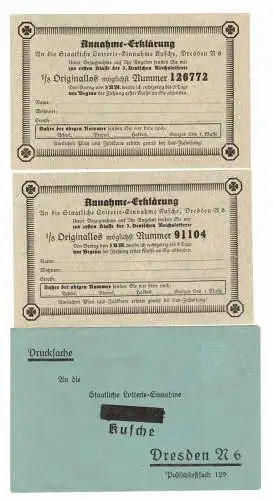 Lotterielose Annahmeerklärung Kusche Dresden 1930er (B5