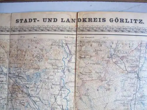 Leinen Landkarte Stadt - und Landkreis Görlitz um 1900 Flemming Glogau !