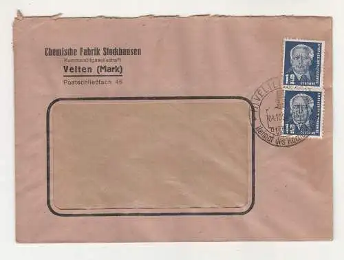 Brief 1952 Chemische Fabrik Stockhausen Velten ( Mark ) !
