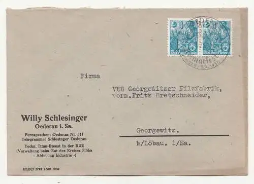 Brief 1955 Willy Schlesinger Oederan Sachsen Reklame !