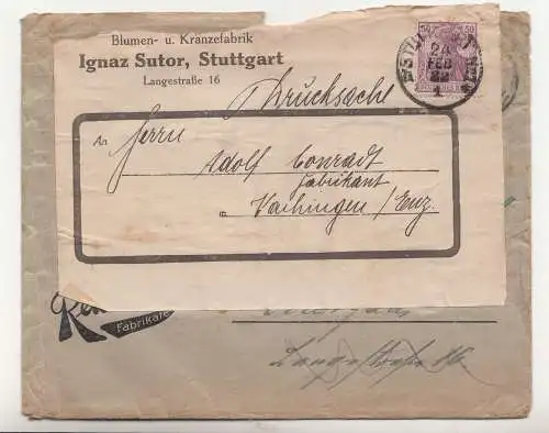 Brief Ignaz Sutor Stuttgart Blumen - & Kränzefabrik 1922 Werbung ! (B5