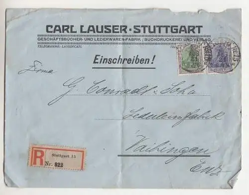R-Brief Carl Lauser Lederwaren Fabrik Stuttgart nach Vaihingen 1921 Werbung (B5