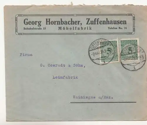 Brief 1924 Georg Hornbacher Zuffenhausen Möbelfabrik Geschäftspost Werbung