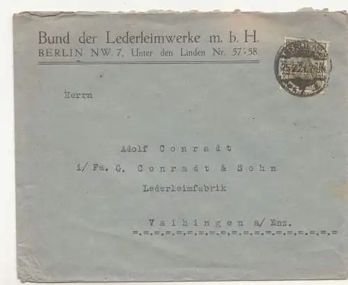 Brief 1921 Bund der Lederleimwerke Berlin NW 7 Unter den Linden