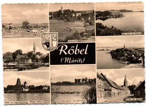 DDR Ak Röbel Müritz 1962 Seebad Blick über die Müritz Straße der Einheit