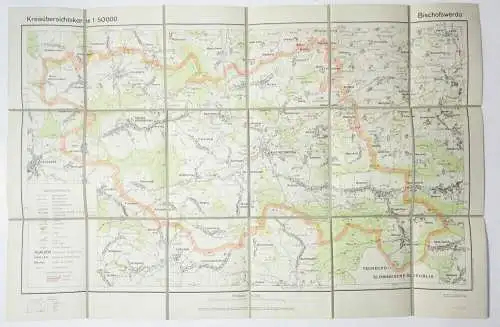 Alte Leinen Landkarte BISCHOFSWERDA  1:50.000 Vintage ! (L