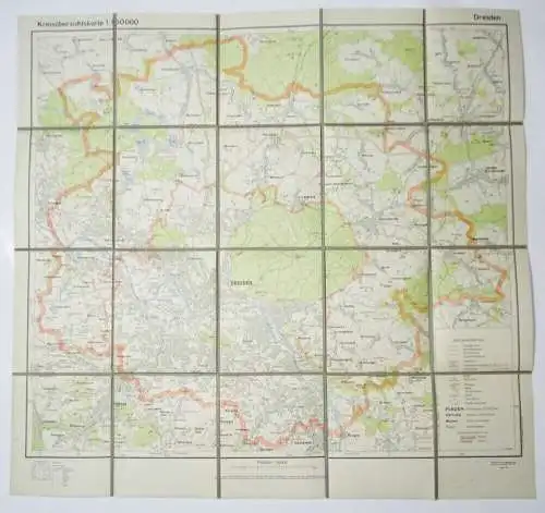 Alte Leinen Landkarte DRESDEN LAND  1:50.000 Vintage ! (L