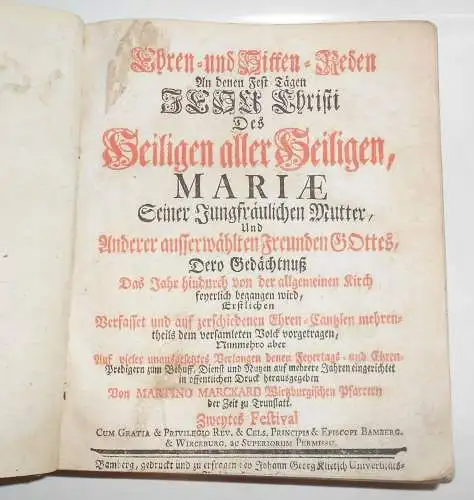 Martino Marckard Ehren und Sitten Reden Festtagen Jesu Christi 1767 Würzburg