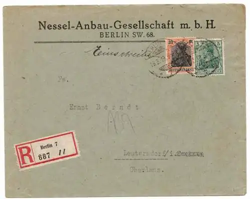 R-Brief Nessel Anbau Gesellschaft Berlin 1919 !  (b7