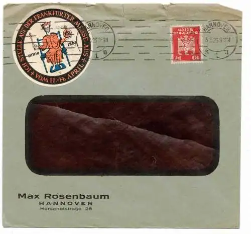 Brief 1926 Max Rosenbaum Hannover mit Vignette Frankfurter Messe !  (b7