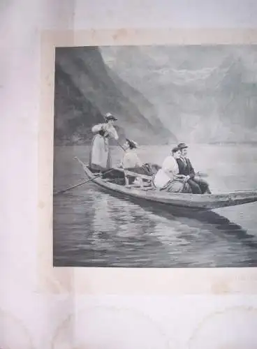 Kupferätzung Gause Auf dem Königssee Liebespaar im Boot 114 x 84 cm um 1900 !