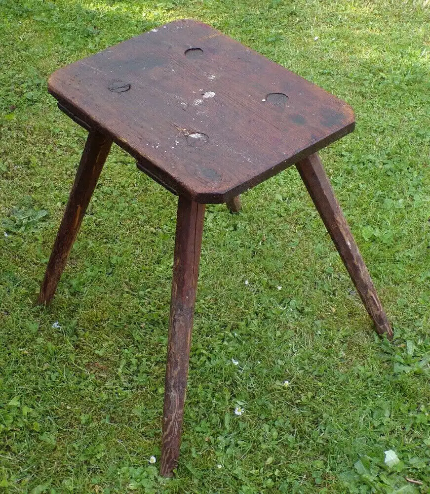 Alter Hocker Werkstatthocker Holz Industrie Look Werkstatt Schemel 0