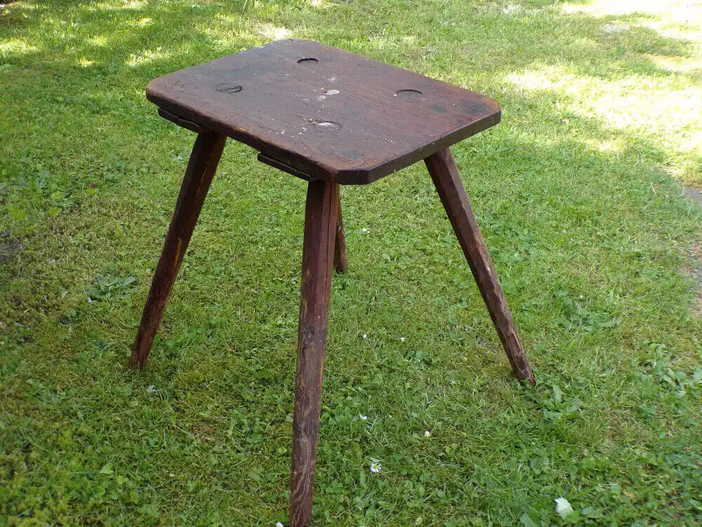 Alter Hocker Werkstatthocker Holz Industrie Look Werkstatt Schemel 5