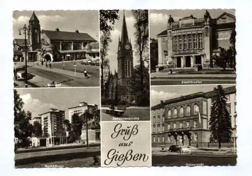 Ak Gruß aus Giessen Bahnhof Stadttheater Johanneskirche 1962 Universität