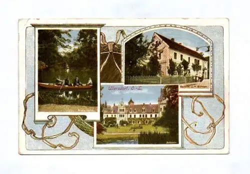 Künstler Ak Ullersdorf Oberlausitz Bäckerei M. Büttner Poetenteich Schloss 1917
