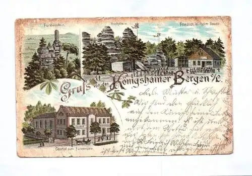 Litho Ak Gruß von den Königshainer Bergen Fürstenstein Hochstein Gasthof 1897