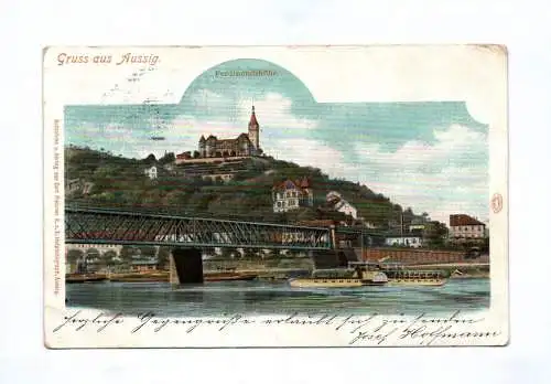 Künstler Ak Gruss aus Aussig Ferdinandshöhe Brücke Ústí nad Labem Tschechien