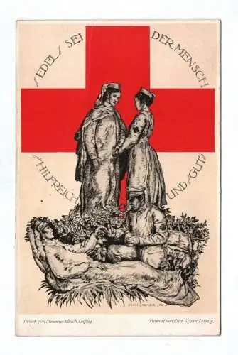 Ak Edel sei der Mensch 1917 Königreich Sachsen Rotes Kreuz 1 Wk