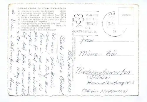 Ak Köln am Rhein Rheinseilbahn 1963