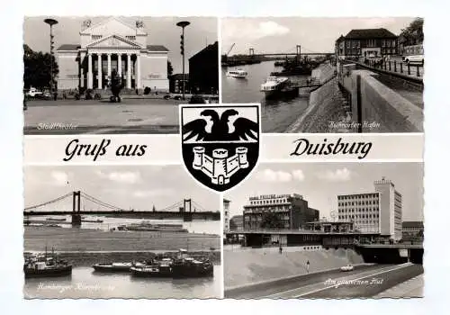 Ak Gruß aus Duisburg Stadttheater Hamberger Rheinbrücke 1964
