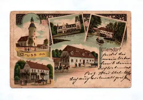 Künstler Ak Gruss aus Ullersdorf Mühle mit Teich Kirche 1910