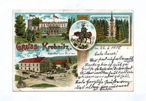 Litho Ak Gruss aus Krobnitz Schloss Gasthof zum Ritter DR 1908