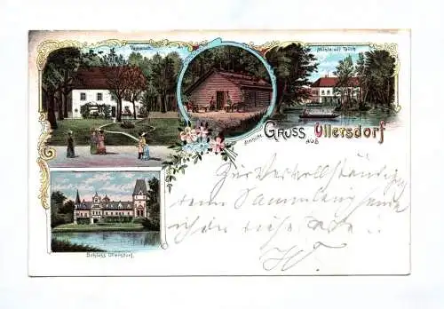 Künstler Ak Gruss aus Ullersdorf Almhütte Schloss Restaurant 1900