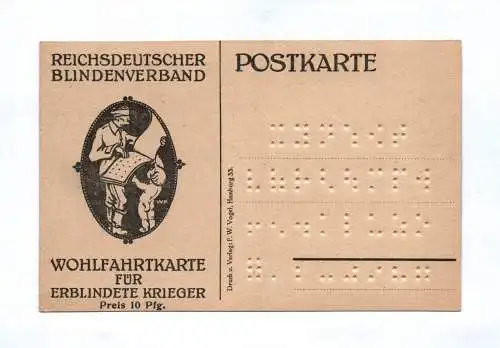 Ak Reichsdeutscher Blindenverband Wohlfahrtkarte für erblindete Krieger