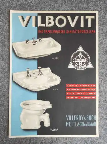 Reklame Blatt Vilbovit Villeroy und Boch alter Sanitär Prospekt
