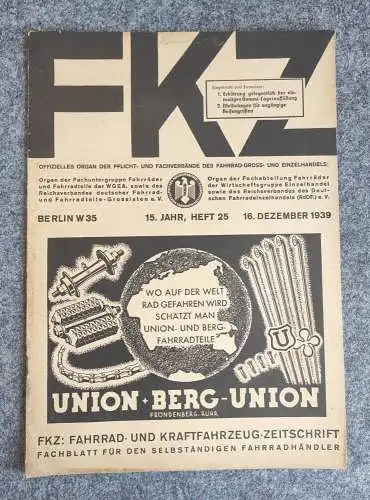 FKZ Fahrrad und Kraftfahrzeug Zeitschrift Heft 25 Dezember 1939