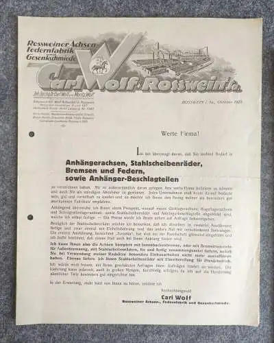 Carl Wolf Rosswein Sachsen alte Werbeblätter Preislisten 1929