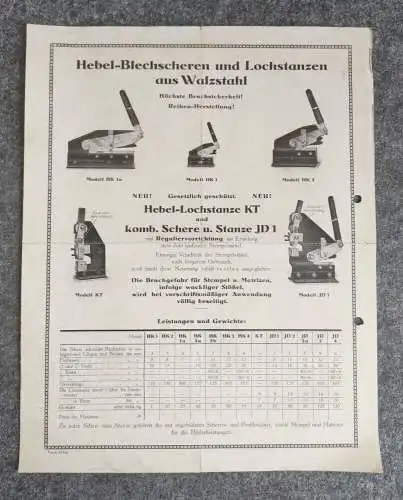 Werbeblatt Heinrich Strubes Original Konstruktion Hebelblechscheren Weida Thürin