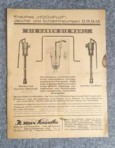 Werbeblatt Knauthes Hochluft Maschinen Pumpenfabrik Bischofswerda