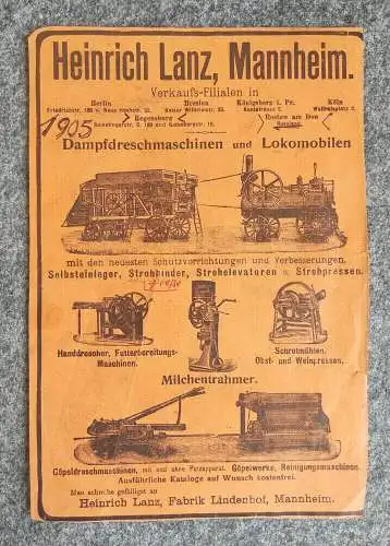 Altes Reklameblatt 1905 Heinrich Lanz Mannheim Landwirtschaft