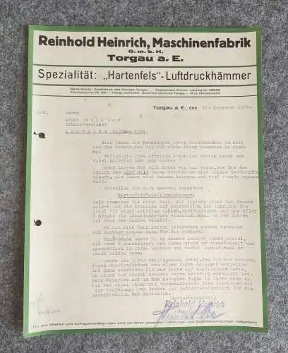 Werbeblatt Reinhold Heinrich Maschinenfabrik Torgau 1928