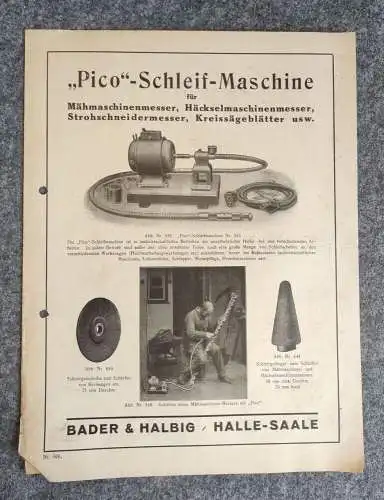 Alter Prospekt Pico Schleifmaschine Bader Halbig Halle Saale