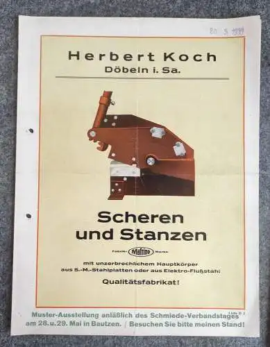 Prospekt Herbert Koch Döbeln Scheren und Stanzen Preisliste 1930