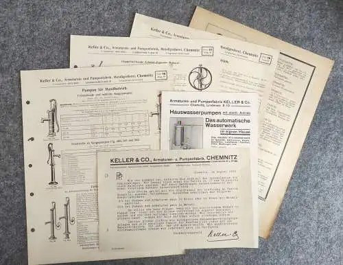 Werbeblätter Keller und Co Armaturen Pumpenfabrik Chemnitz Preislisten 1932 