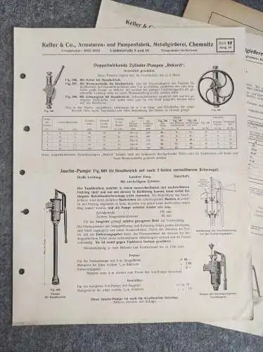 Werbeblätter Keller und Co Armaturen Pumpenfabrik Chemnitz Preislisten 1932