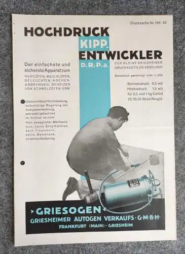 Prospekte Griesogen Griesheimer Autogen Verkaufs GmbH 1930 Griesheim